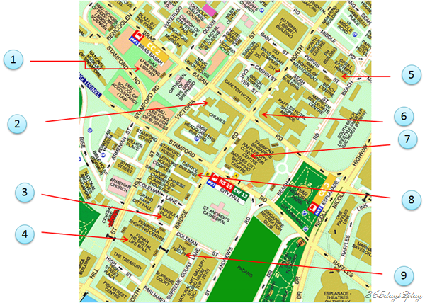 Map of cheap eating places around City Hall area