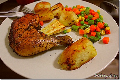 Baked Chicken with spuds and parsnips