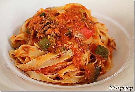 Duck Confit Tagliatelle close up shot