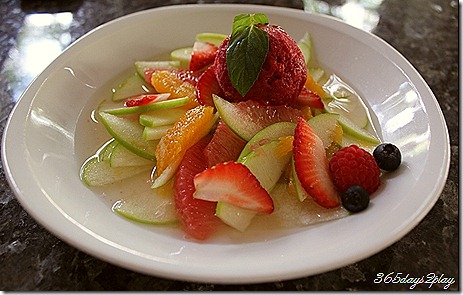 Fresh Fruit Salad with Raspberry Sorbet