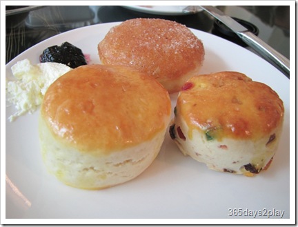 Jam donut with 2 scones