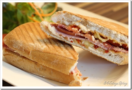 Room Ham and Cheese Panini with diced tomatoes