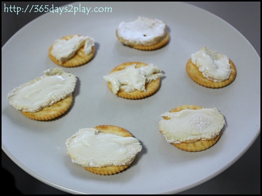 Slices of Pakipaki Goats Milk Cheese on Ritz Crackers