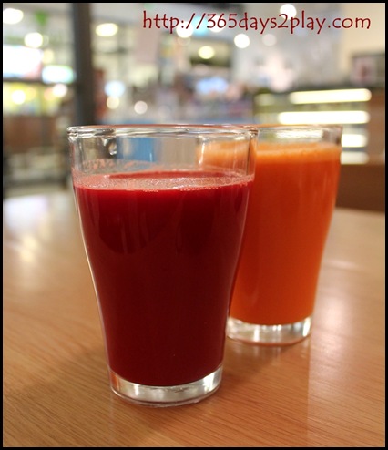 Real Food - Slow Pressed Beetroot Carrot Juice and Carrot Ginger Pineapple Juice