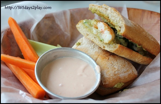 The Garden Slug -Pan seared shrimp zucchini and pesto aioli