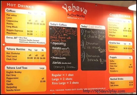 Yahava Koffeeworks Cafe Menu