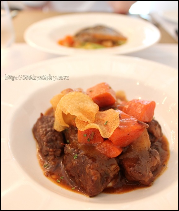 Boathouse - Braised brisket of beef with potato chausson, glazed roots, cauliflower cremeaux