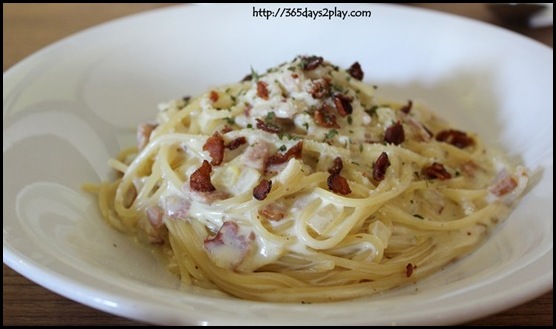 Bobby's Taproom.Grill.Ribs - Spaghetti Carbonara with bacon, egg and onion in parmesan cream sauce $23 (2)