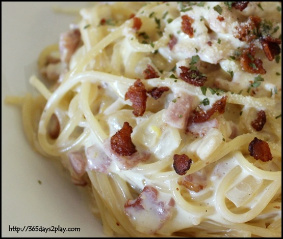 Bobby's Taproom.Grill.Ribs - Spaghetti Carbonara with bacon, egg and onion in parmesan cream sauce $23 (3)