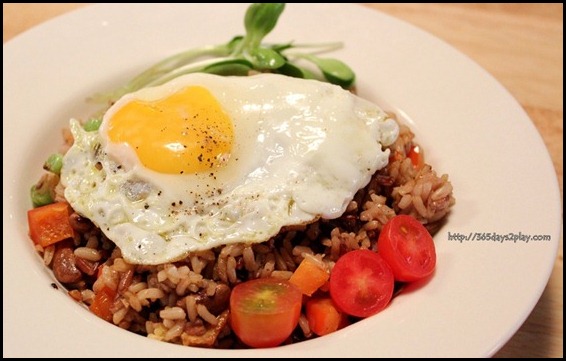 Real Food - Organic Fried Brown Rice with french beans, mushrooms, carrots and crushed black peppercorn $7.80  $1.50 for fried Egg (1)