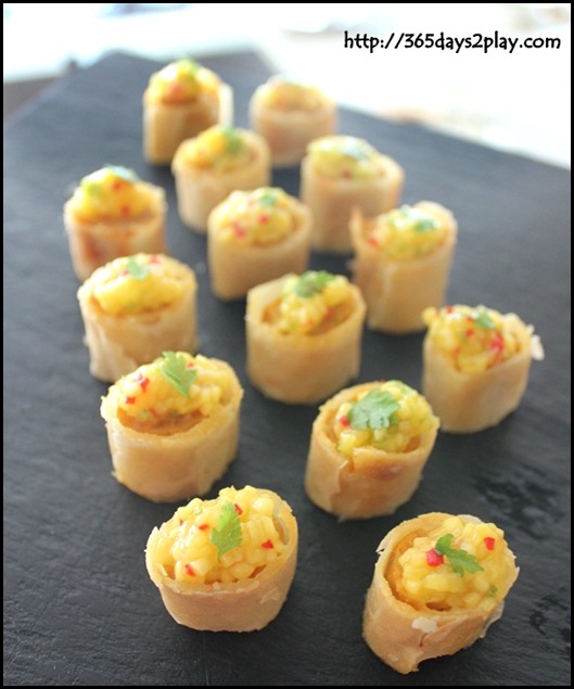 Boxing Crab Seafood Restaurant - Otah cigar with mango salsa canape