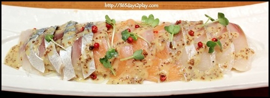 Sun Dining - Kyushu Sashimi Smoked Moriawase (Smoked sashimi platter of salmon, yellowtail and mackerel dressed in mustard and peppercorn)