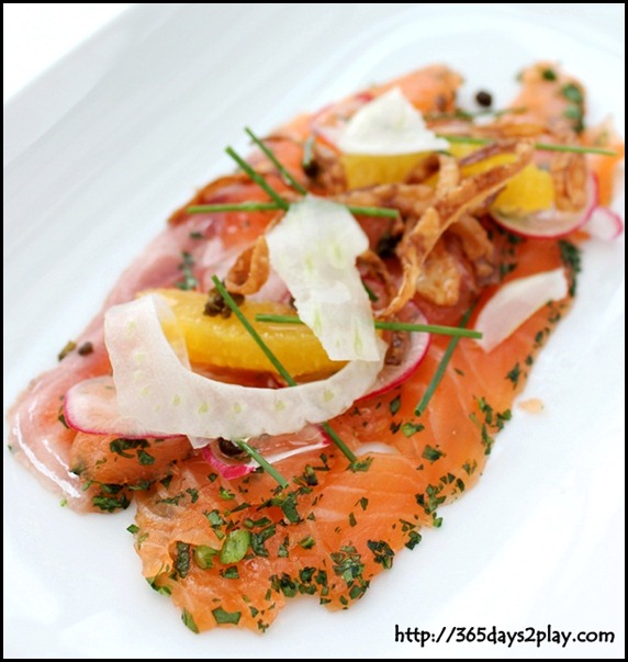 Salt Grill & Sky Bar - Salmon Gravlax, Crispy Capers, Radish, Fennel, Orange, Onion Rings, Lemon Olive Oil (1)