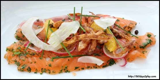 Salt Grill & Sky Bar - Salmon Gravlax, Crispy Capers, Radish, Fennel, Orange, Onion Rings, Lemon Olive Oil (2)