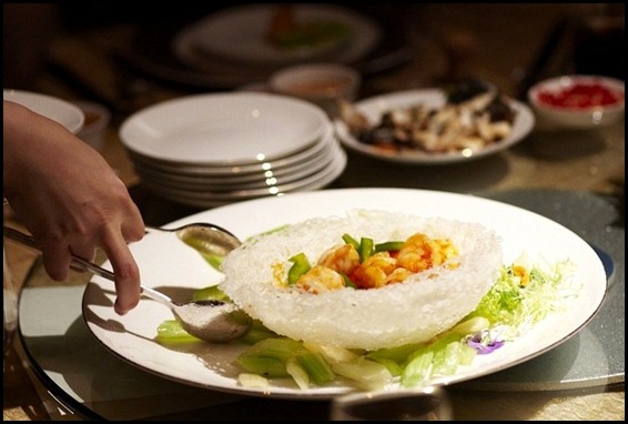 Four Seasons Hotel Wedding - Sautéed Celery and Prawns in Szechuan Sauce served in Floury Net