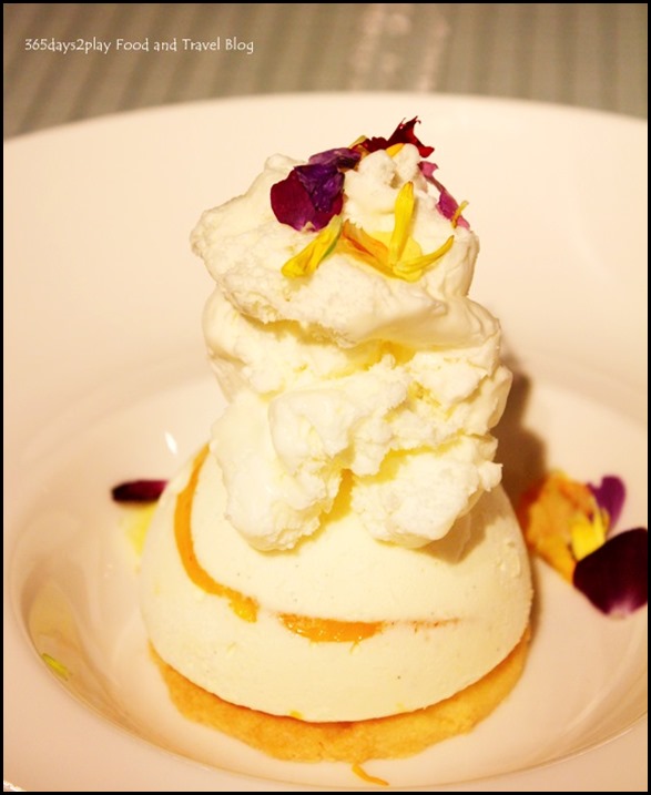 Mango & Cheese Semifreddo - rippled frozen mousse, Frozen lime foam, sablee cookies ($12  )