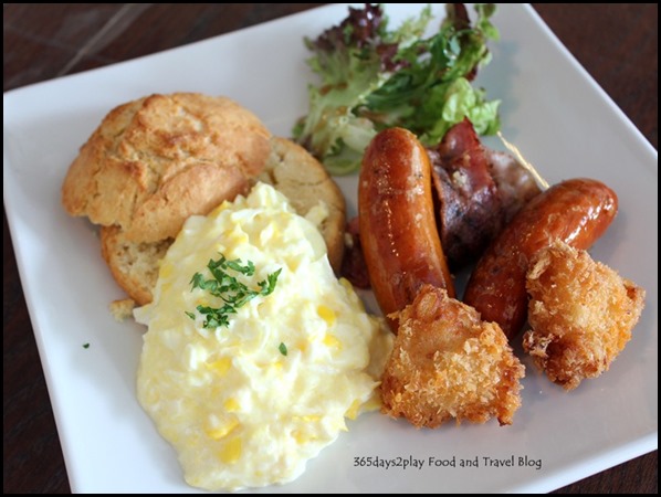 Sunray Cafe - American Breakfast $14.90 (Eggs, italian sausages, cheese croquettes, bacon and homemade bread) (2)