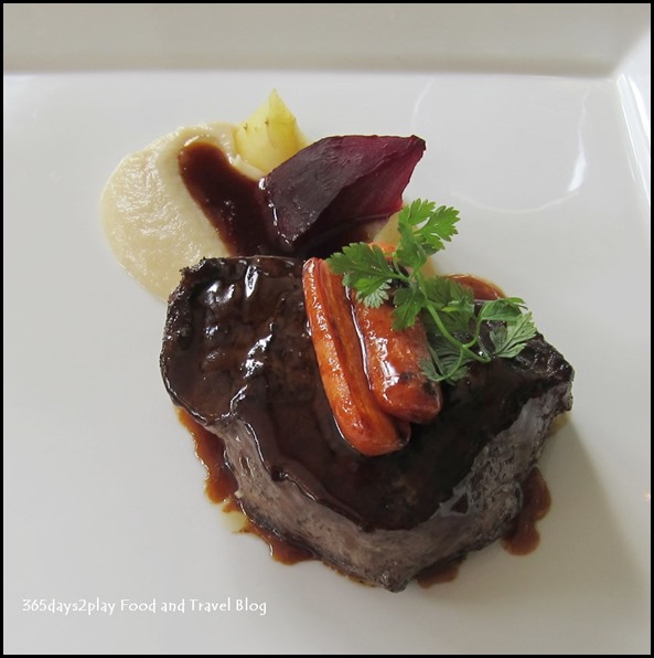 Au Jardin Wedding - Roasted Angus Striploin, root vegetables, onion puree, red wine sauce