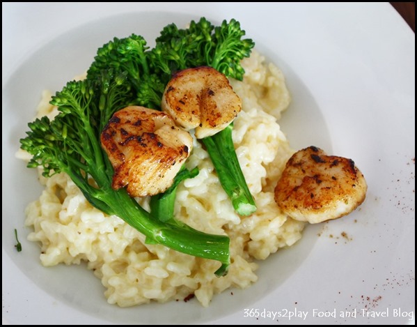 Rider's Cafe - Creamy Risotto with seared scallops and brocollini $26