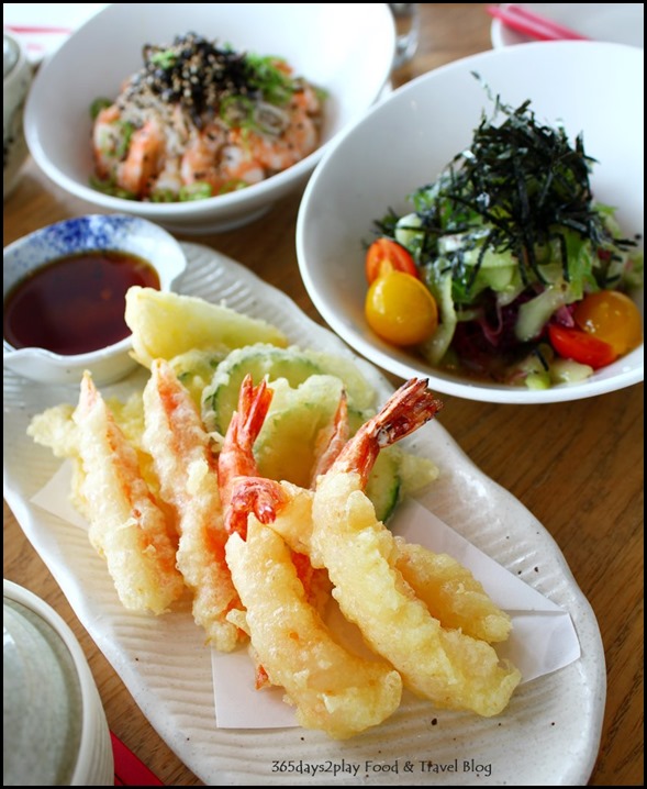 Ku De Ta - Prawn and Vegetable Tempura with cucumber salad and prawn salad in the background