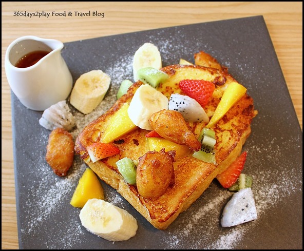 The Missing Pan - French Toast Salpicon - Chicken, spinach and mushrooms stuffed in French toast, banana nuggets, mixed berries, strawberry-smoked maple syrup ($19  ) (2)