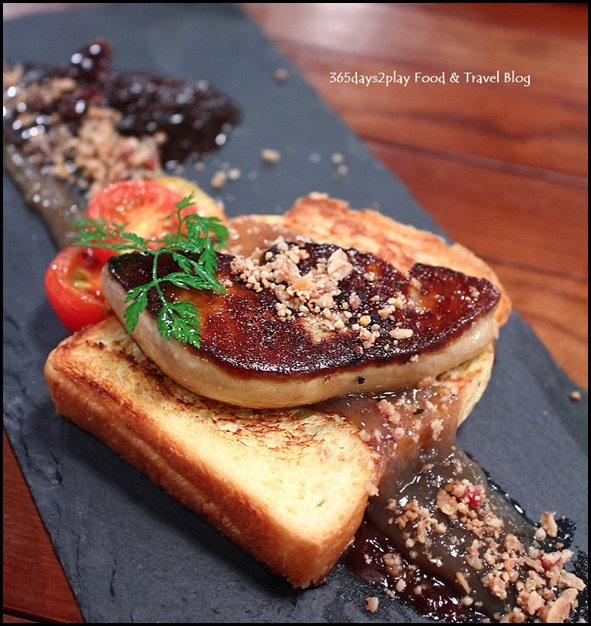 Seasons Bistro - Pan Seared Foie Gras ($16  ) -  Pain de mie, chocolate ganache, bacon jam, caramalized bananas and granola crumbs (3)