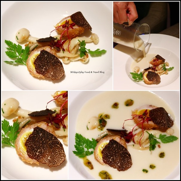 Osia Restaurant - Cauliflower Soup (Quail Scotch Egg, Pickled Mushroom, Truffle) $22 (3)