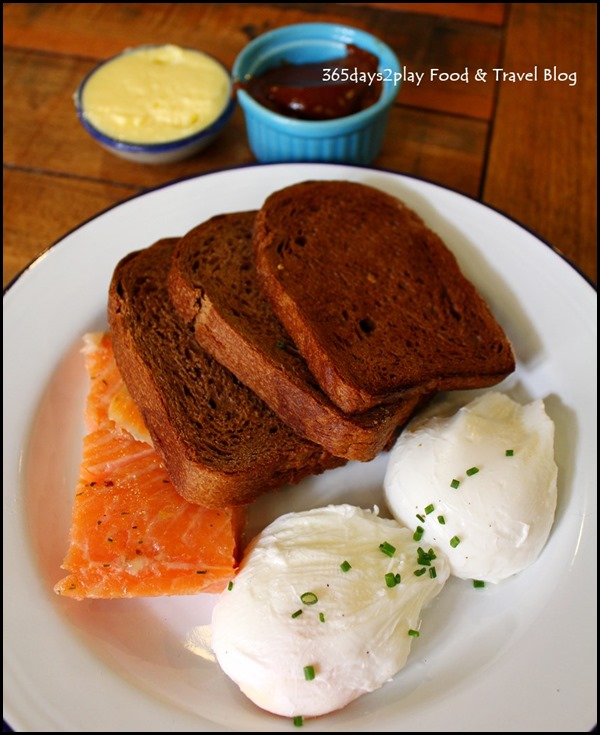 The Lokal - Pimp my breakfast (Pumpernickel, Poached Eggs, Smoked Salmon, home-made peanut butter) $17.50