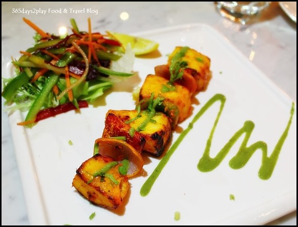 Tawa Wali Fish - Butter fish cubes glazed with coconut and curry leaves paste and grilled on Hot plate