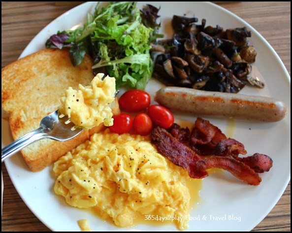 Refuel Cafe - Full Tank (Bratwurst, bacon, scrambled eggs, mushrooms, toast, tomatoes, potatoes & salad) $13.90 (3)