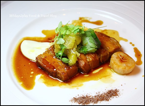 Salt Grill New Year's Eve Menu - Star anise pork belly, seared scallops, cauliflower puree, pickled cucumber (1)