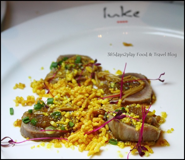 Salt Grill New Year's Eve Menu - Tuna tataki, ponzu, smoked enoki, onion, puffed rice