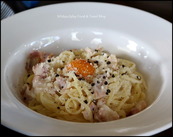 St Marc Bakery & Bar - Carbonara $15.80 (Crispy Bacon, Parmigianino, Black Pepper, Egg Yolk)