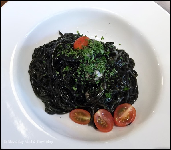 St Marc Bakery & Bar - Sepia Nero $18.80 (Squid ink, cream, fresh squid, clam, cherry tomato)