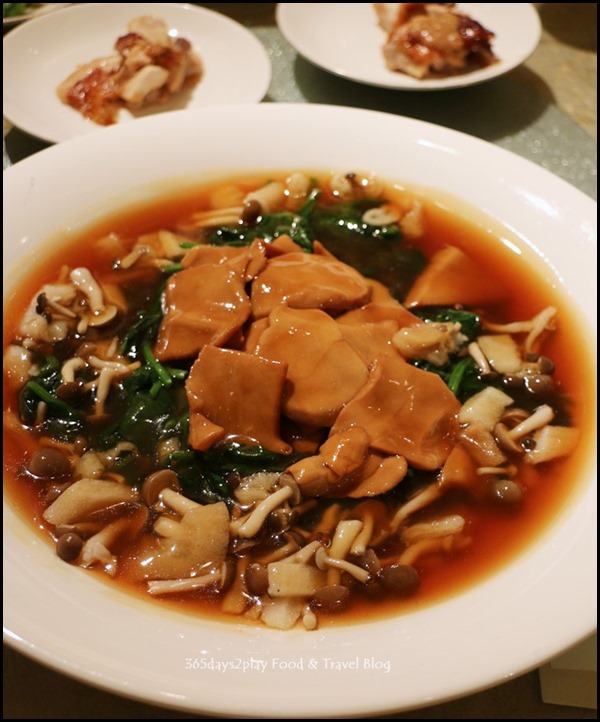 Four Seasons Hotel Wedding Dinner - Braised Sea Whelk and Bamboo Pith with truffle oil and seasonal greens