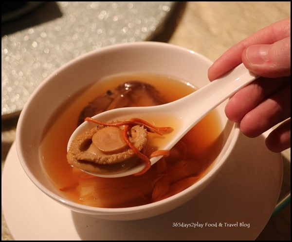 Four Seasons Hotel Wedding Dinner - Double boiled abalone soup with cordyceps flower, chinese cabbage and black mushroom