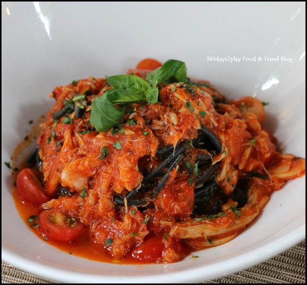 Pepenero - Black squid ink spaghetti pasta served with crab meat in spicy tomato and basil sauce $28 (1)