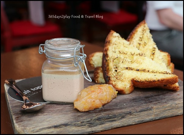 Salt Tapas Bar - Chicken liver & foie gras parfait, pear chutney, toasted brioche - $19  