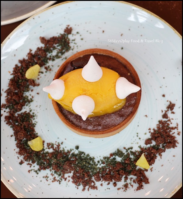 Salt Tapas Bar - Gooey chocolate tart with mango sorbet - $14  