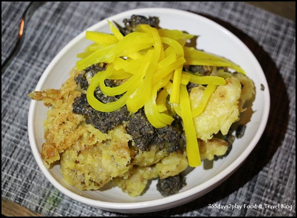 Le Binchotan - Tenkasu (Deep-fried Enoki, Mushroom Ragout, Pickled Daikon) $15