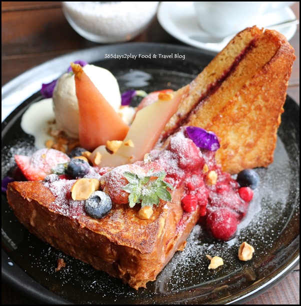 Botanist - French Toast (fried brioche, rhubarb berry marmalade, fresh berries, almond flakes, poached pear, vanilla ice-cream) $18 (1)