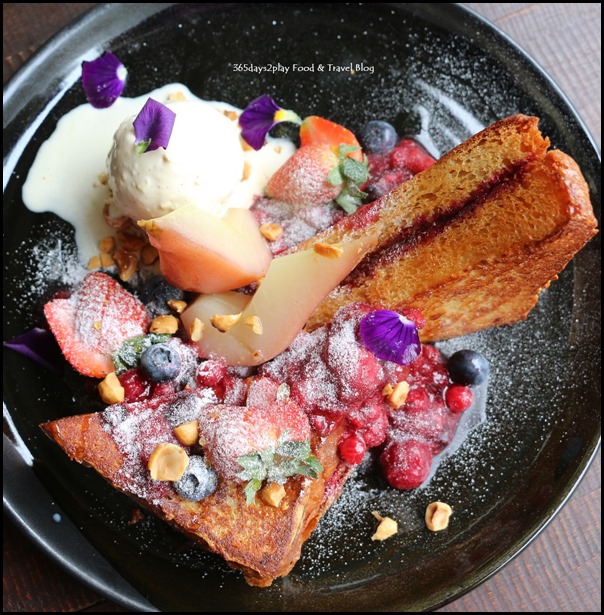 Botanist - French Toast (fried brioche, rhubarb berry marmalade, fresh berries, almond flakes, poached pear, vanilla ice-cream) $18 (2)