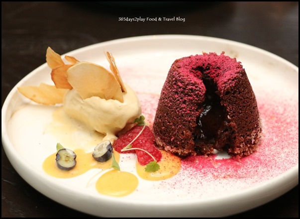 The Disgruntled Brasserie - Chocolate Fondant (Creme anglaise, pistachio ice cream) $18  