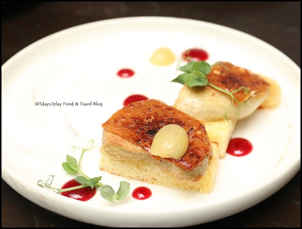 The Disgruntled Brasserie - Foie Gras & Peanut Butter Miso (Blackcurrant gel, poached grapes, brioche) $18  