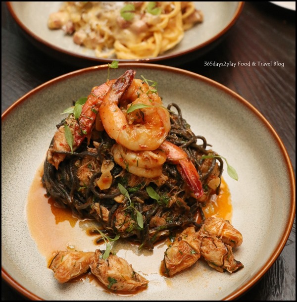 The Disgruntled Brasserie - Homemade Squid Ink Pasta (Squid ink pasta, crab meat, shrimps, chilli) $28  