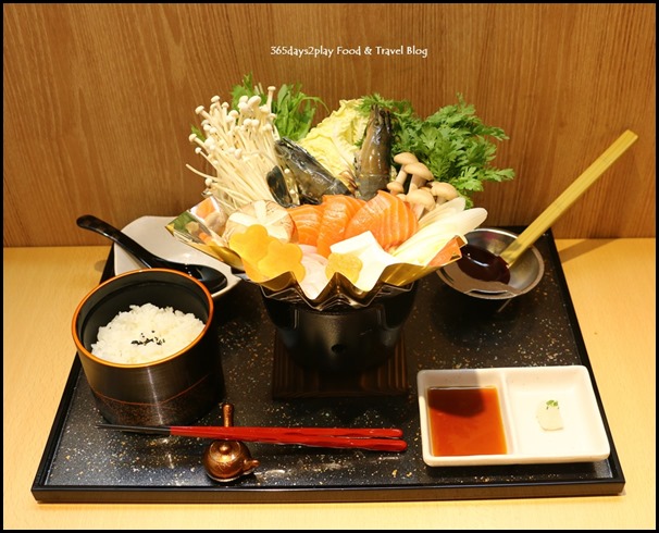 Misato - Seafod Kaminabe Set (Japanese hotpot with tiger prawns, Norwegian salmon, chicken, assorted mushrooms, toufu) $20.80  (1)