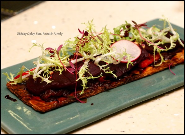 Halia - Carmalised Onion and Beetroot Tart ($17  ) Puff pastry, feta cheese, balsamic glaze