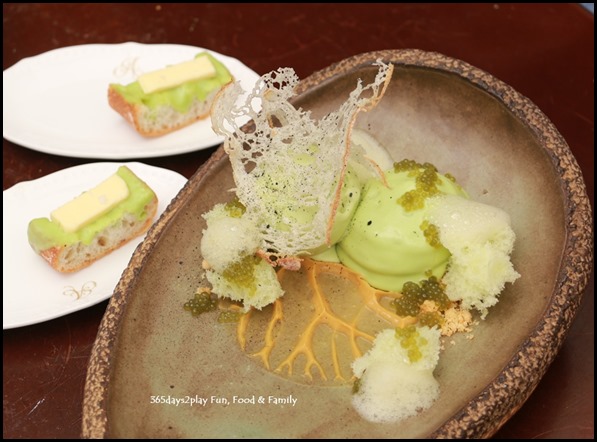 Antoinette -Pandan (foam, sponge, ice cream, salted gula melaka, rusks) $14 (1)