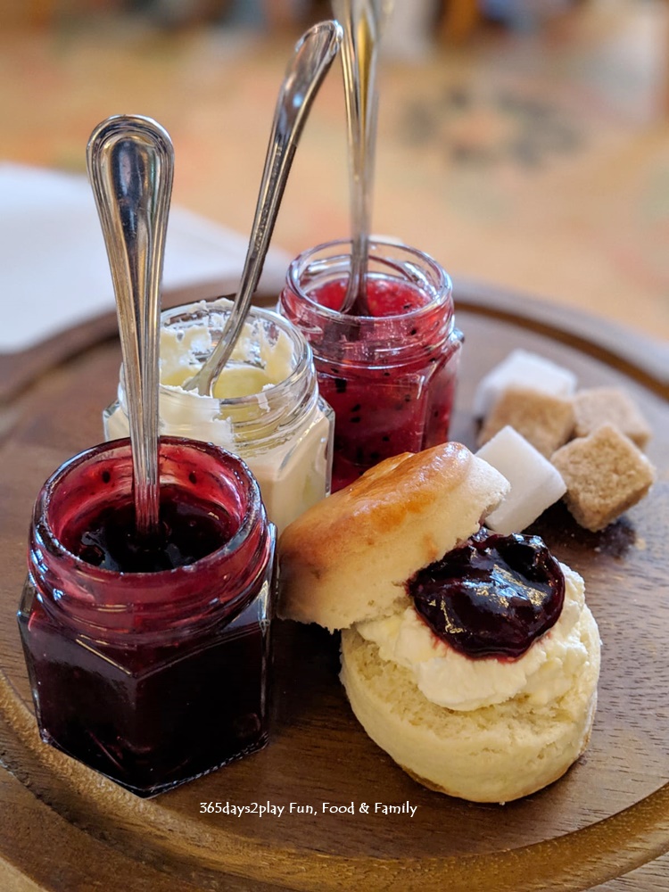 Conrad Sakura Afternoon Tea - Warm scones served with clotted cream, wild berry jam and dragon fruit raspberry jam