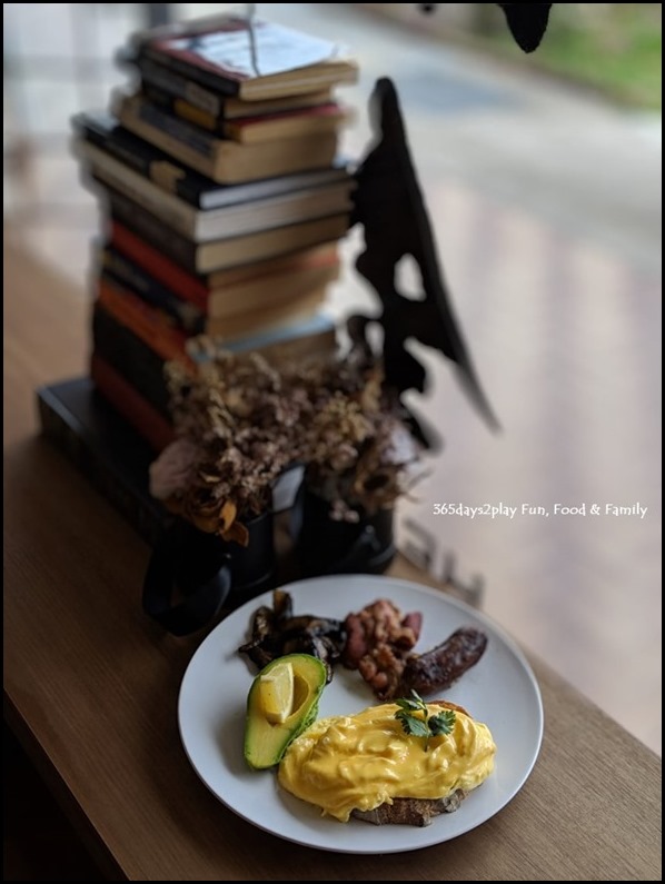 Hei Kim Cafe - Breakfast plate with scrambled eggs, grilled sausage, bacon, mushrooms and avocado $17 (1)